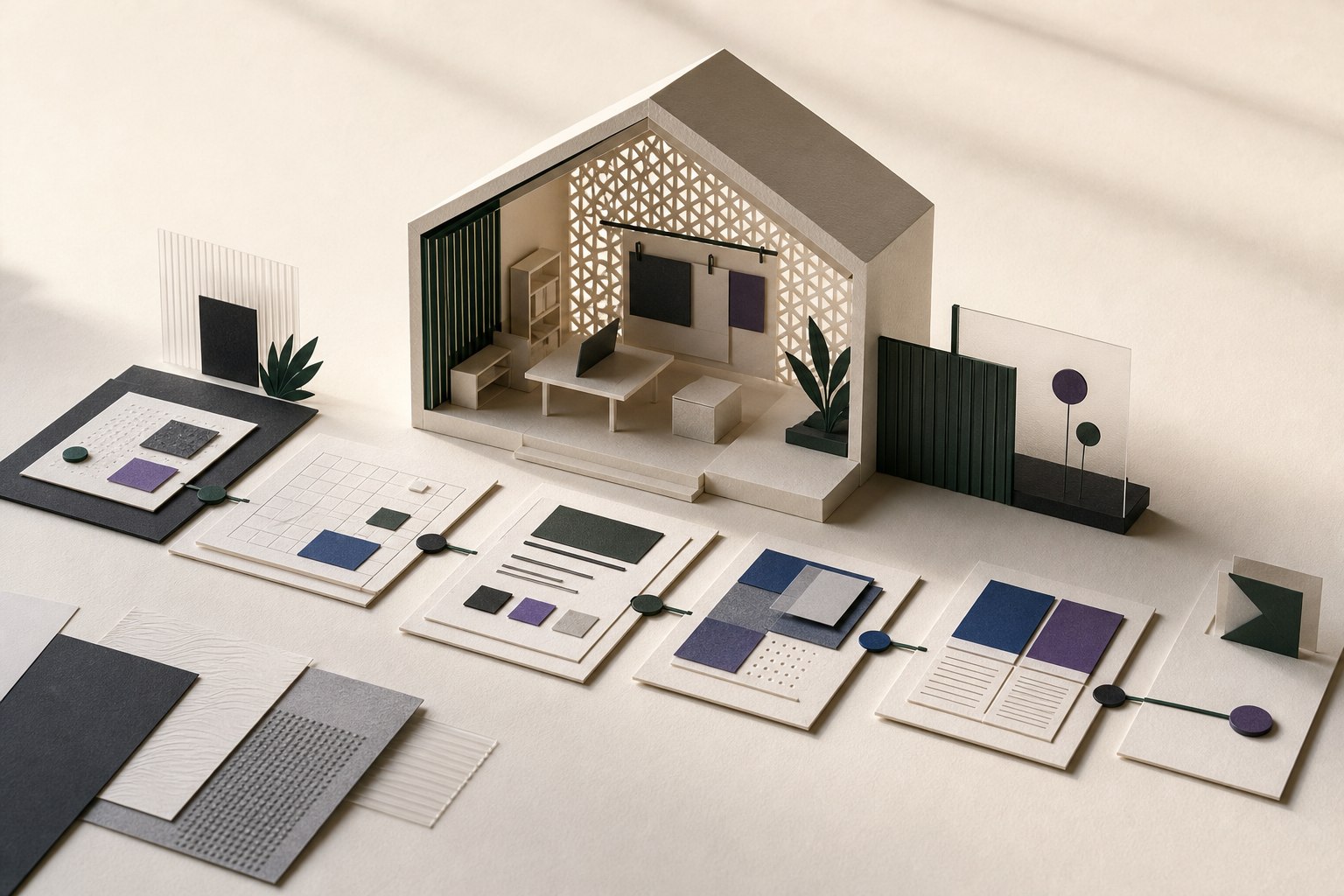 Paper architecture representing Benedict's independent web design process from planning to launch
