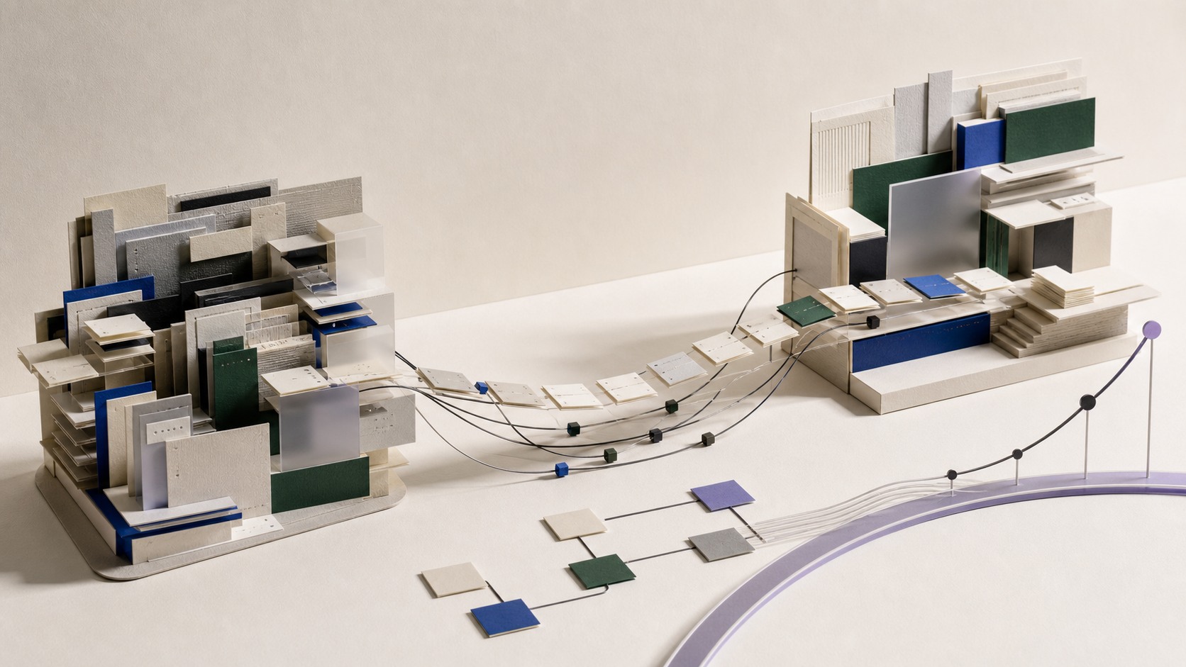 Abstract paper architecture showing website pages moving from an old structure to an organized redesign