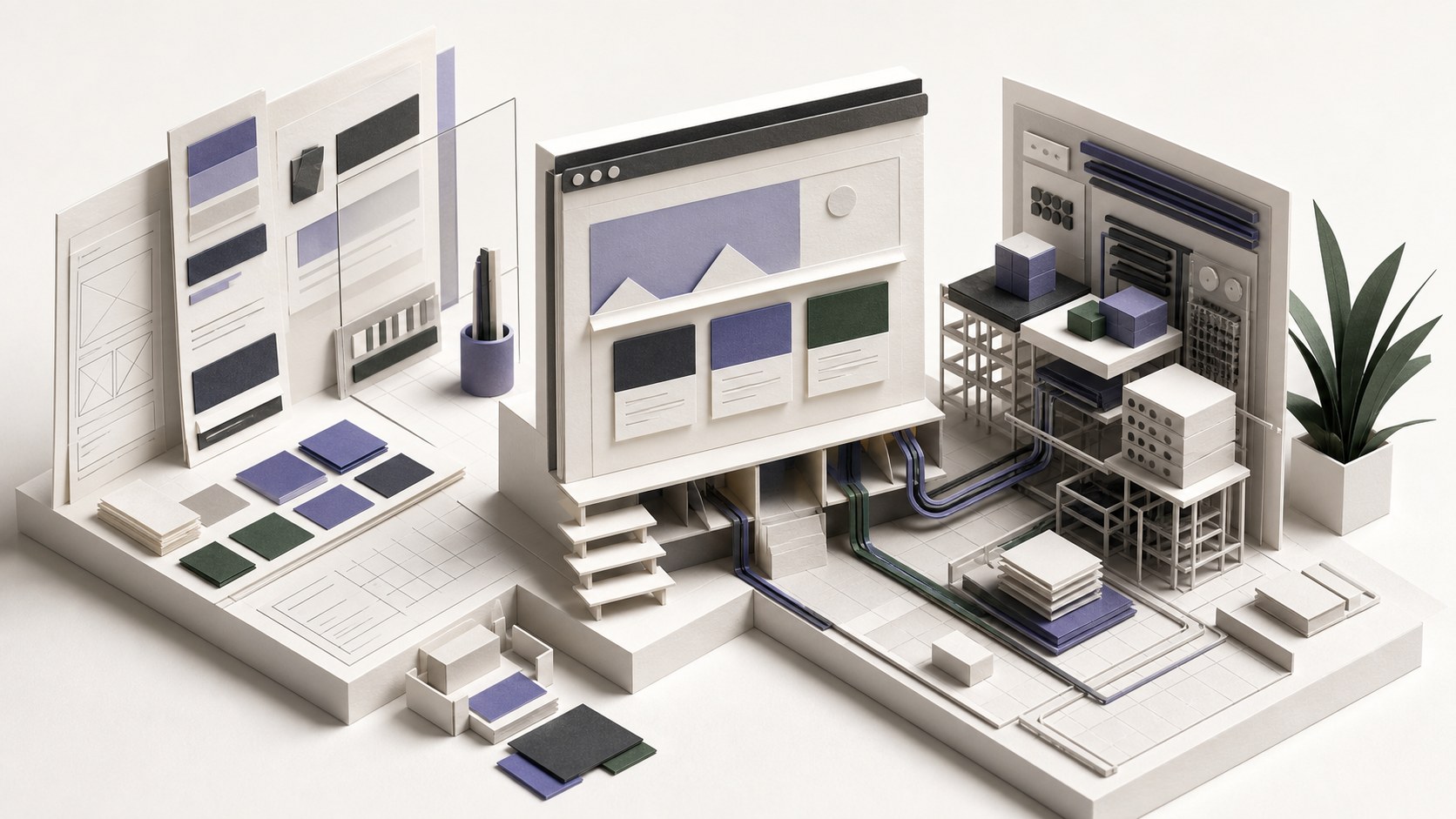 Paper architecture illustrating the different but connected roles of WordPress design and development
